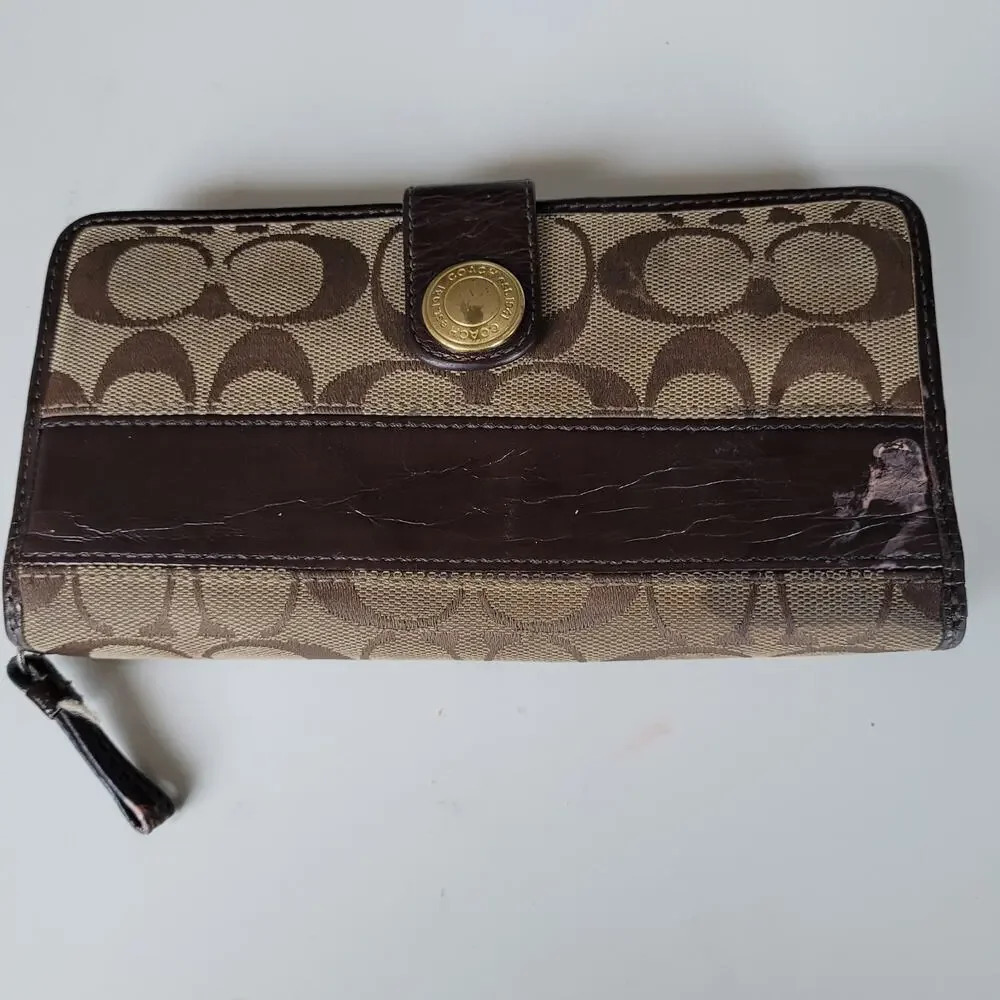 Coach Vintage Wallet Brown Logo HO842-41631 Zipper Flaw
